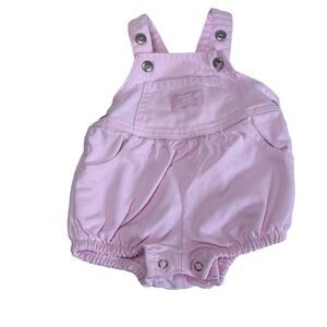Vintage OshKosh Vestbak Denim Overall Bubble Romper Pink Label Size 6-9 Months
